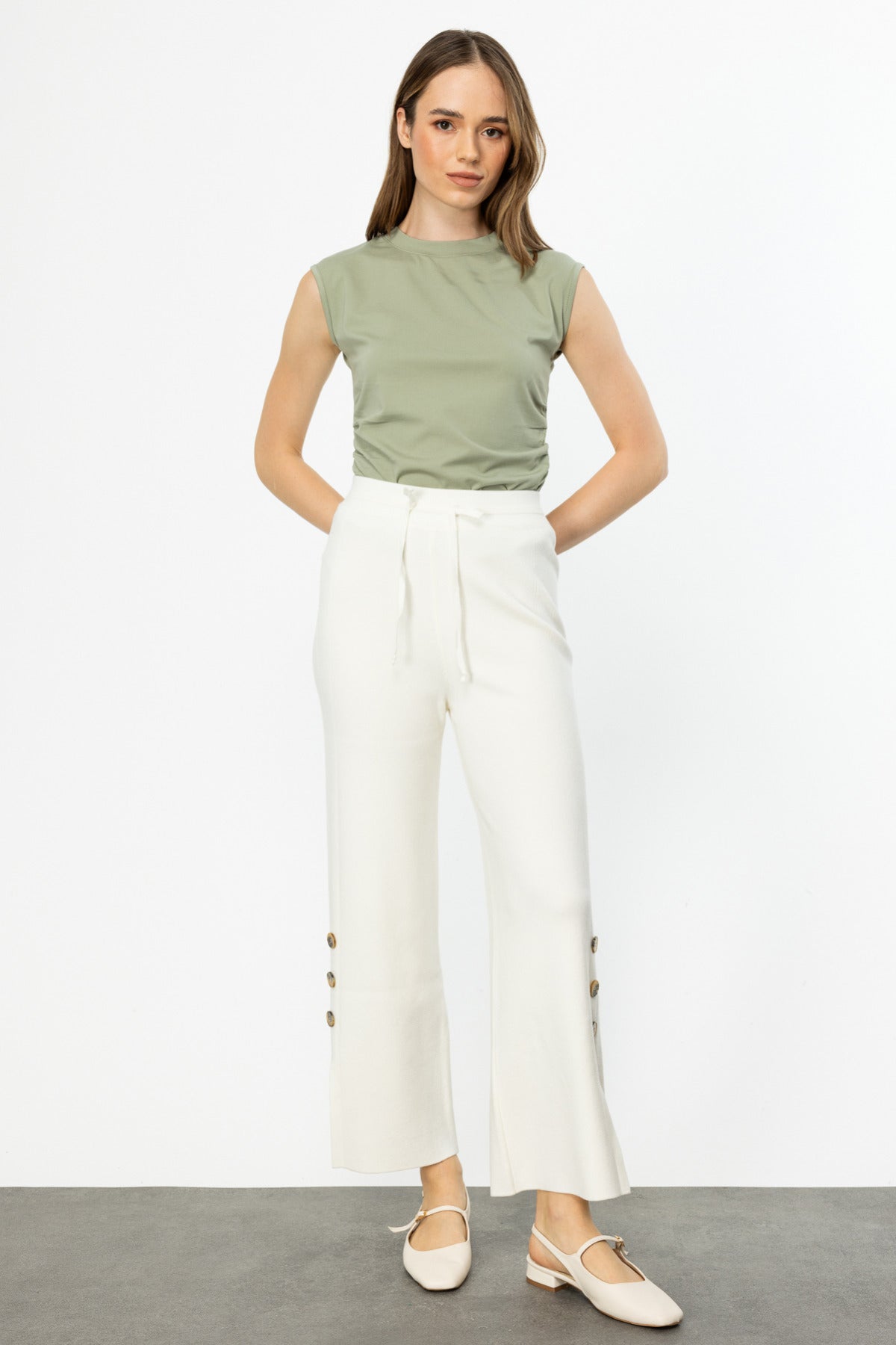 On Minimalist Oversized Midi Kadın Pantolon - Yüksek Bel Main image