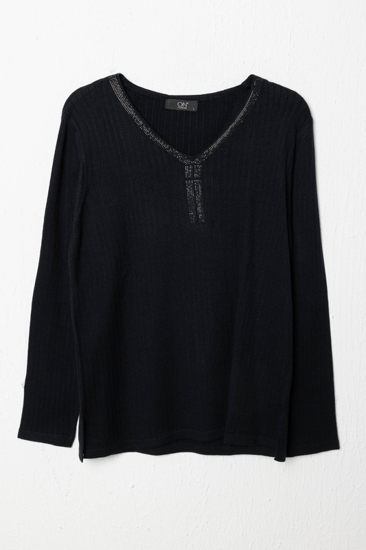 V-Neck Embellished Knit Sweater