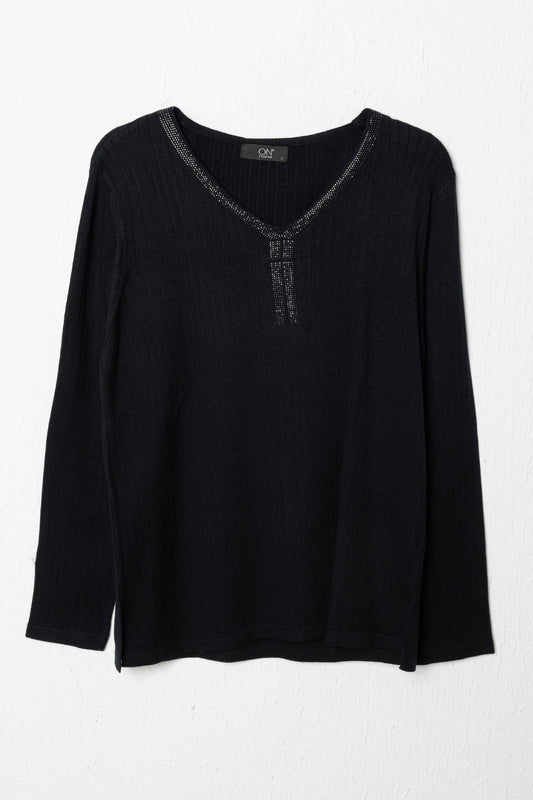V-Neck Embellished Knit Sweater