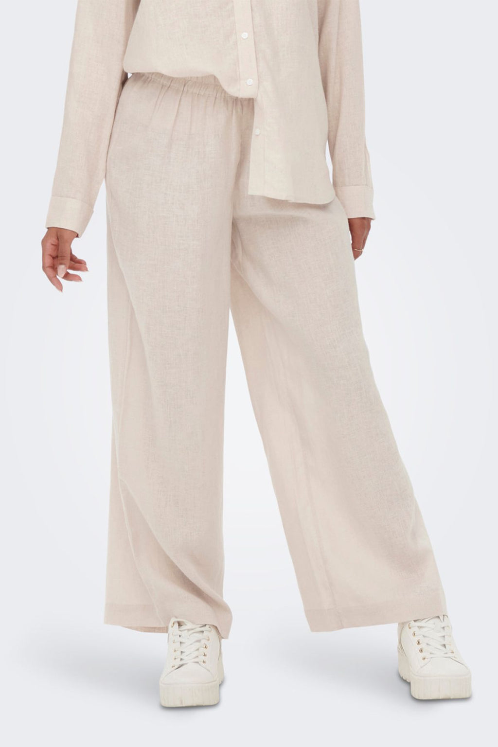Only Minimalist Yüksek Bel Geniş Paça Keten Pantolon - Rahat ve Şık