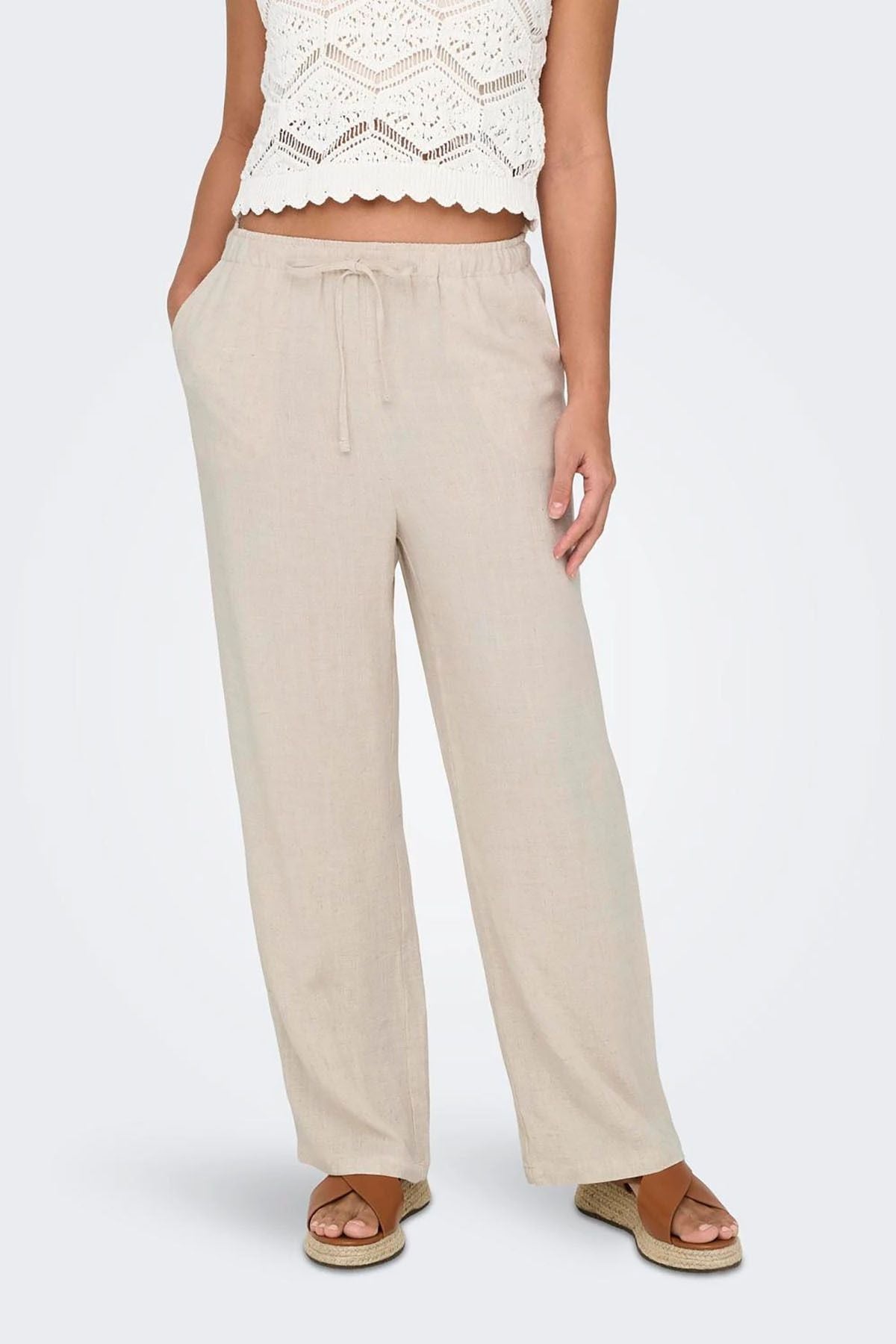 Only Kadın Minimalist Keten Bol Paça Pantolon - Rahat ve Şık