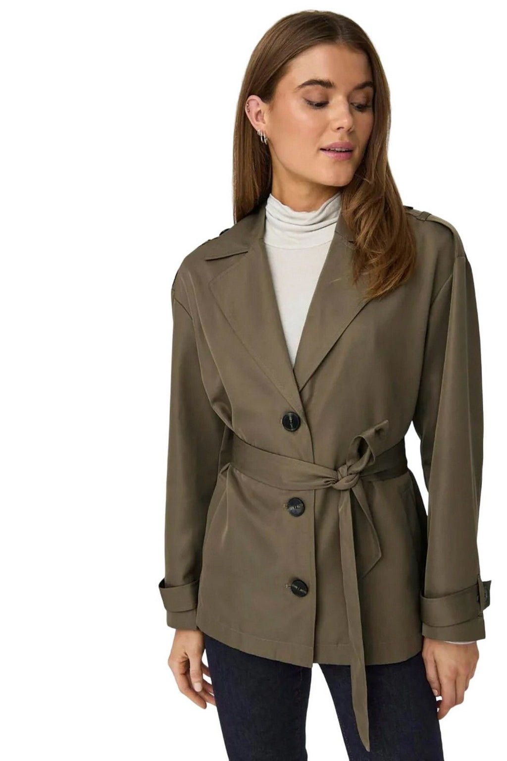Only Oversize Bel Bağlamalı Midi Trençkot - Minimalist Tasarım