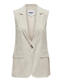 Only Minimalist Kolsuz Midi Oversize Keten Yelek - Günlük Şıklık