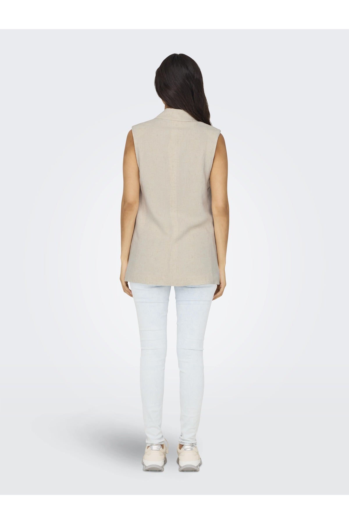 Only Minimalist Kolsuz Midi Oversize Keten Yelek - Günlük Şıklık