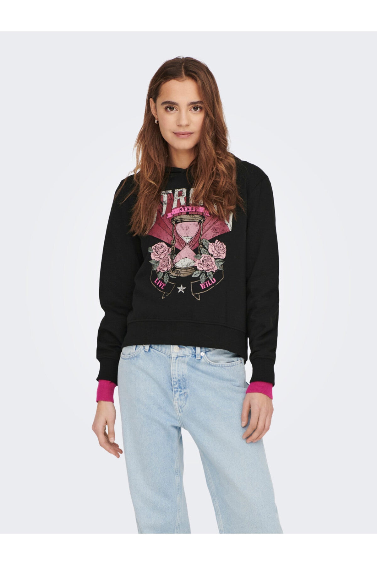 Only Oversize Kapşonlu Sweatshirt - Vintage Baskı - Crop - Günlük Main image