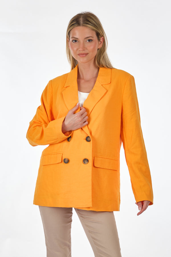 Only Oversize Minimalist Keten Kadın Ceket - Uzun Kol - Çift Düğme