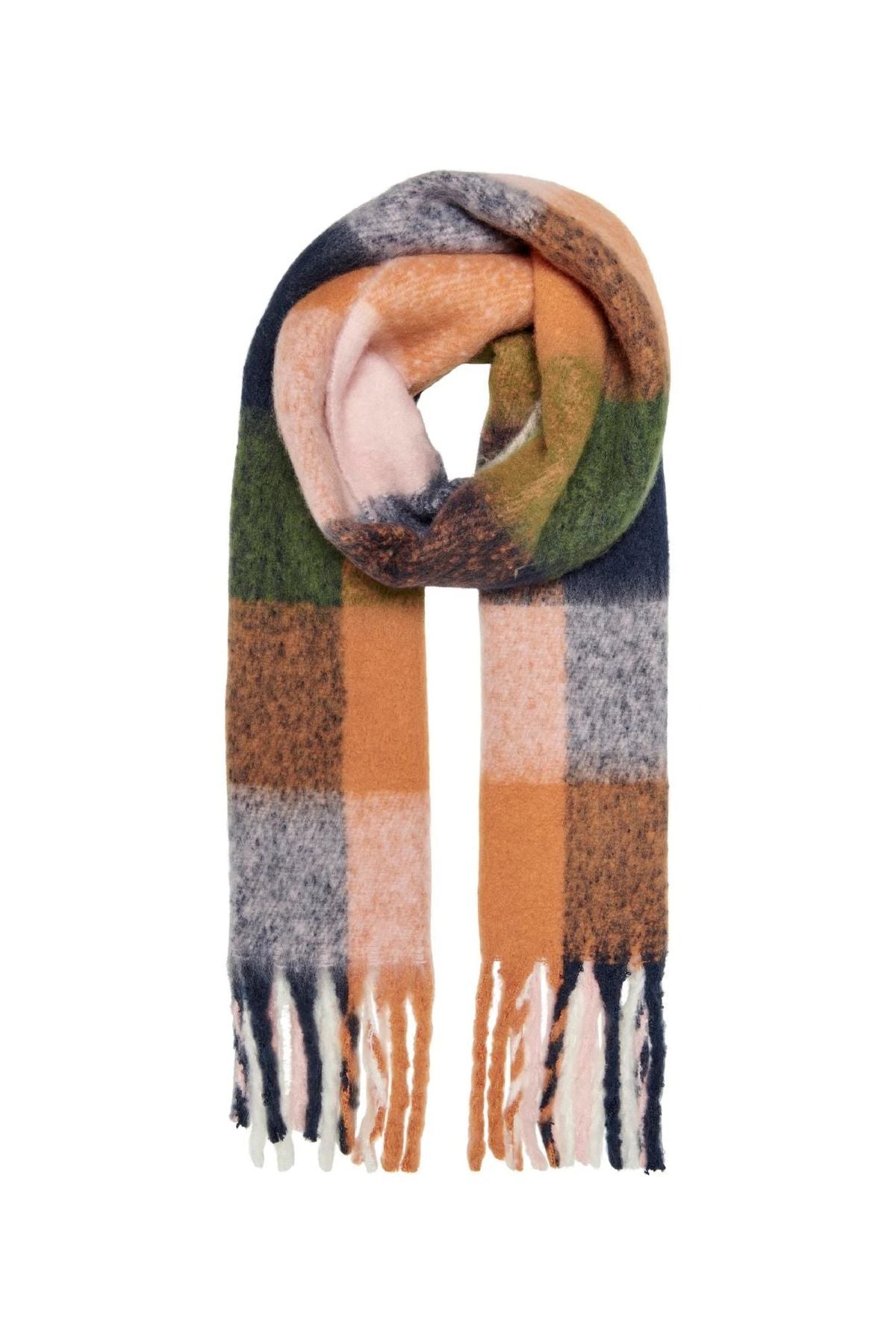 Only Oversized Minimalist Ekose Püsküllü Atkı Bere Seti - Kışlık Main image