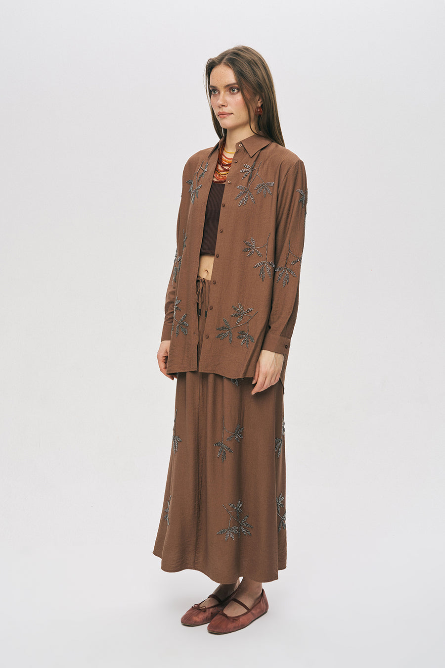 Orfeo Negro Kadın Yaprak İşlemeli Oversize Kesim Gömlek 34767 Secondary image