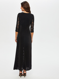 Knitted Fabric Trimmed 3/4 Sleeve V-Neck Sequined Long Evening Dress by Faik Sönmez