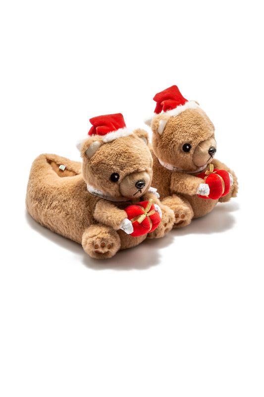 Twigy Ayıcıklı Peluş Noel Pandufları - Rahat ve Sıcak Kış Ayakkabıları