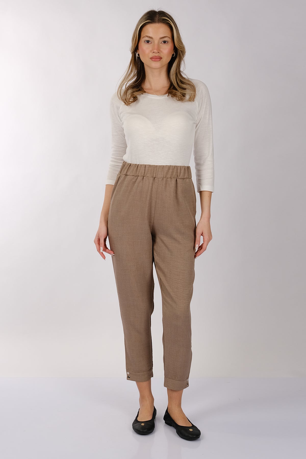 Daido Minimalist Keten Crop Pantolon - Yüksek Bel 7/8 Boy Main image