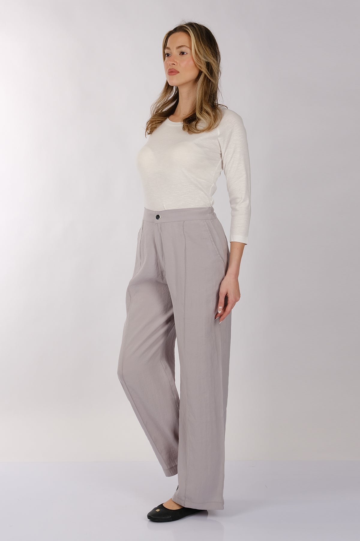 Daido Minimalist Yüksek Bel Bol Paça Kadın Pantolon - Günlük & Ofis