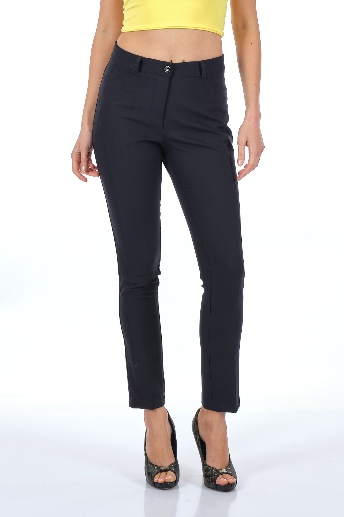 Desen Minimalist Yüksek Bel Dar Paça Kadın Pantolon - Günlük & İş Main image
