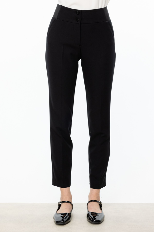Ekol Minimalist Yüksek Bel Düğmeli Kadın Pantolon - 7/8 Boy