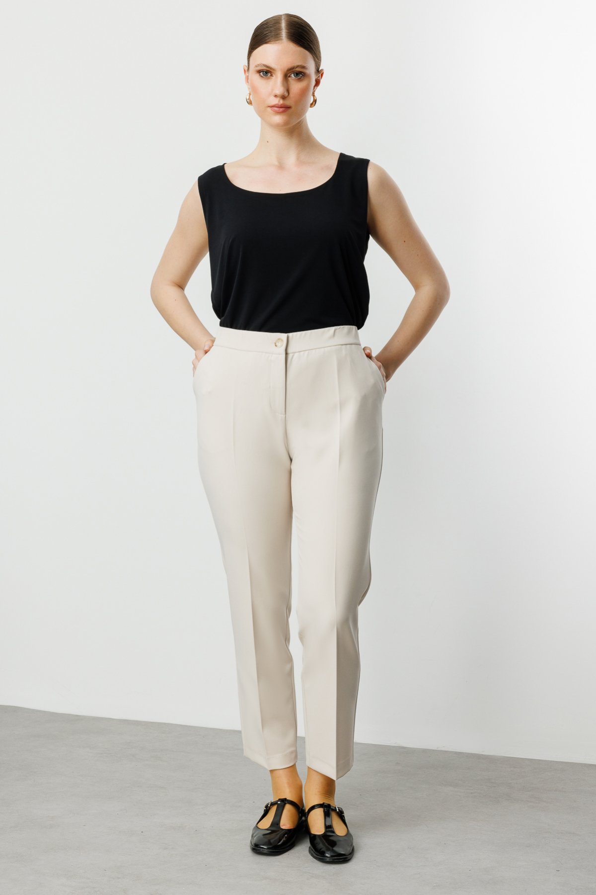 Ekol BB Minimalist Kadın Pantolon - 7/8 Boy - Yüksek Bel - Düz Kesim Secondary image