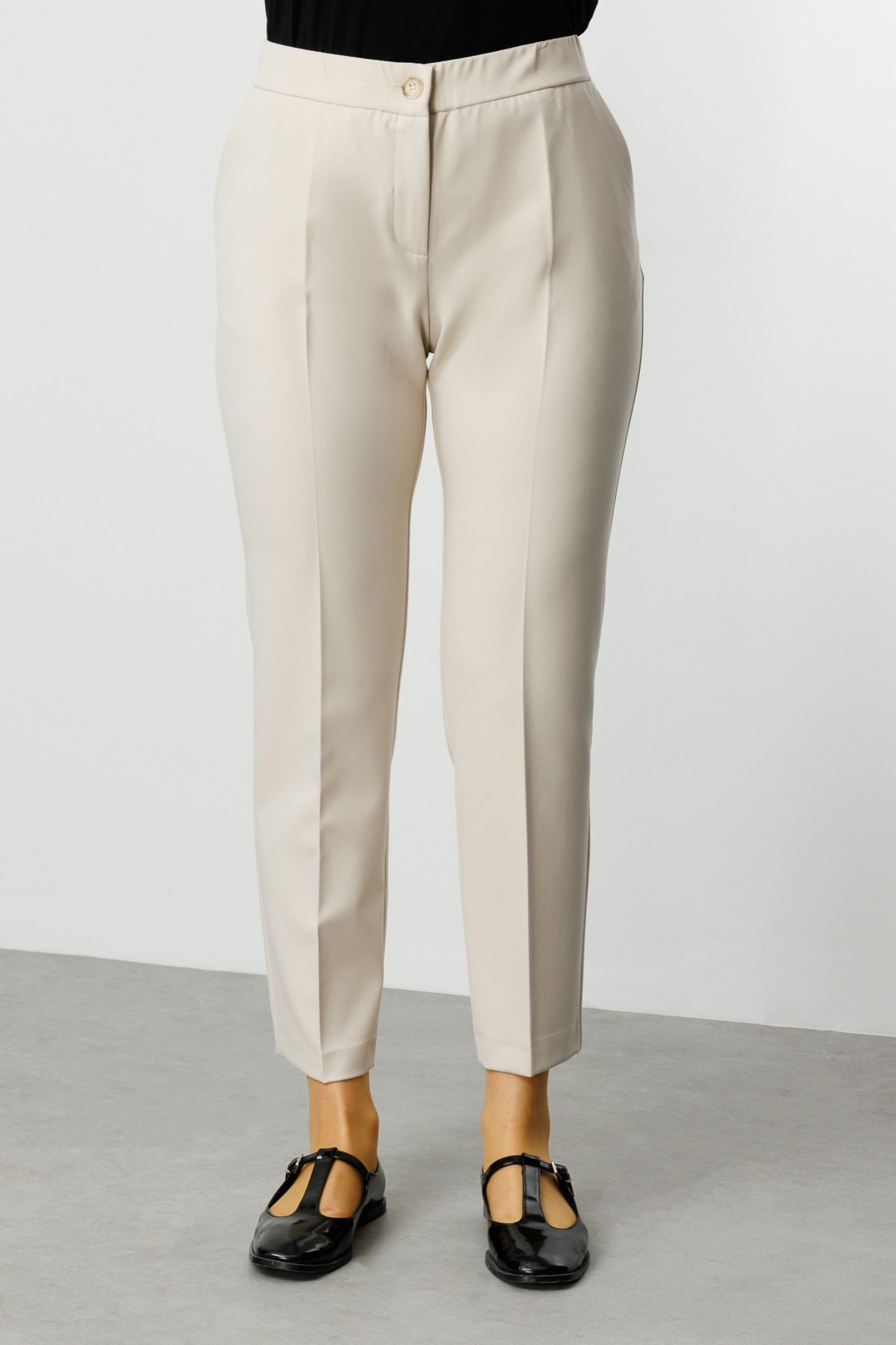 Ekol BB Minimalist Kadın Pantolon - 7/8 Boy - Yüksek Bel - Düz Kesim