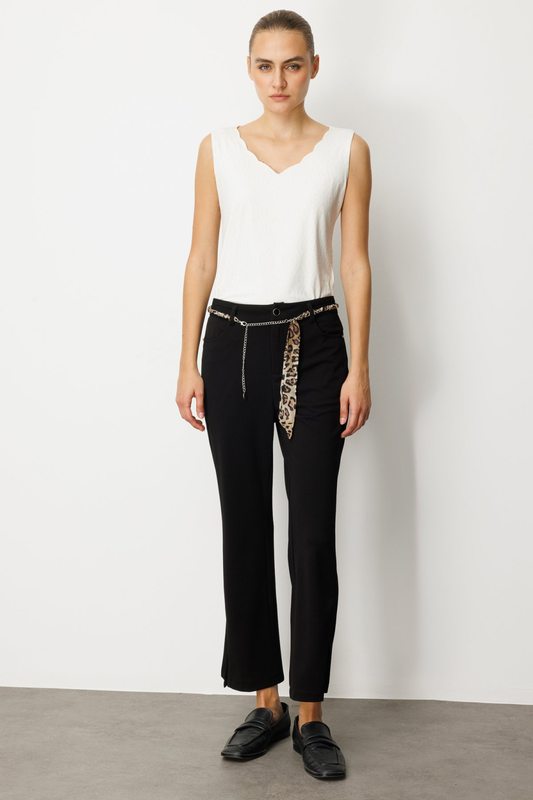 Ekol Slit Hem Pants with Chain Belt