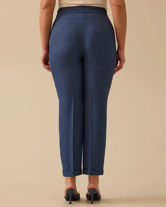 Gala-xi Minimalist Yüksek Bel Regular Fit Keten Kadın Pantolon - Günlük