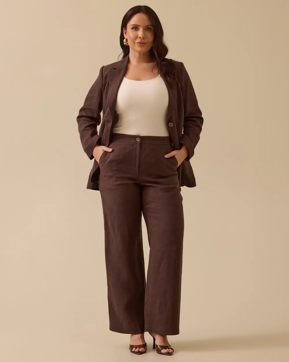 Gala-xi Minimalist Yüksek Bel Geniş Paça Keten Pantolon - Günlük & Şık Main image