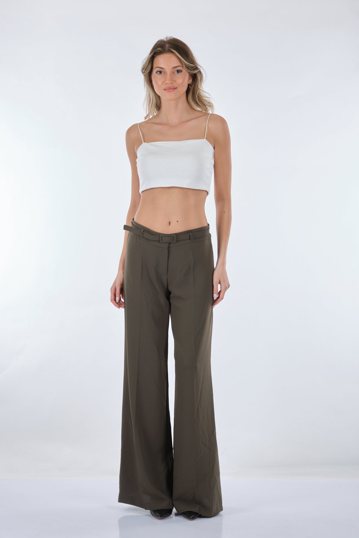 Garni Minimalist Geniş Paça Kadın Pantolon - Yüksek Bel - Trend Main image