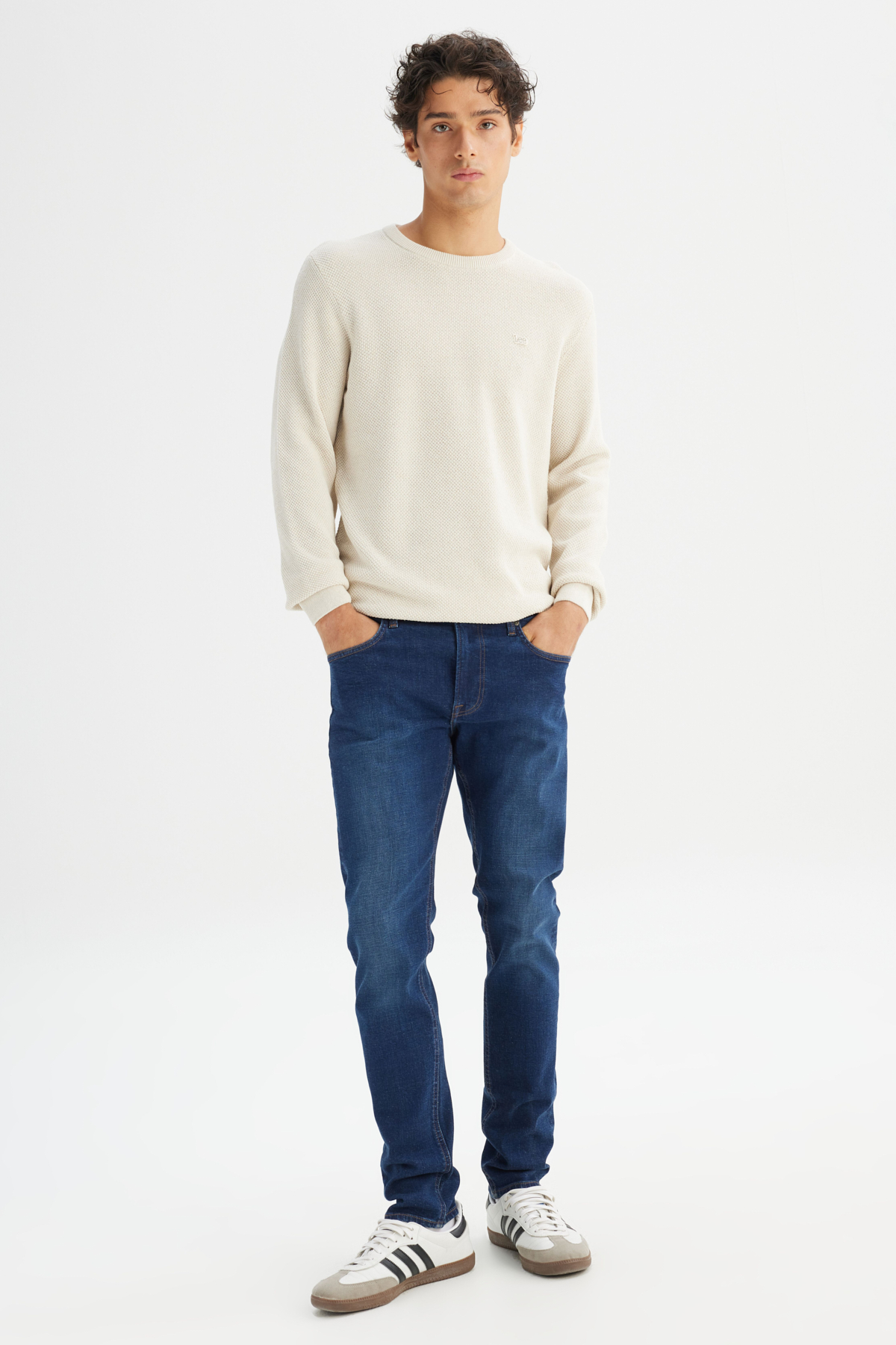 Slim Fit Dar Kesim Normal Bel Dar Paça Pamuklu Esnek Mavi Jean Denim Pantolon Lee Main image