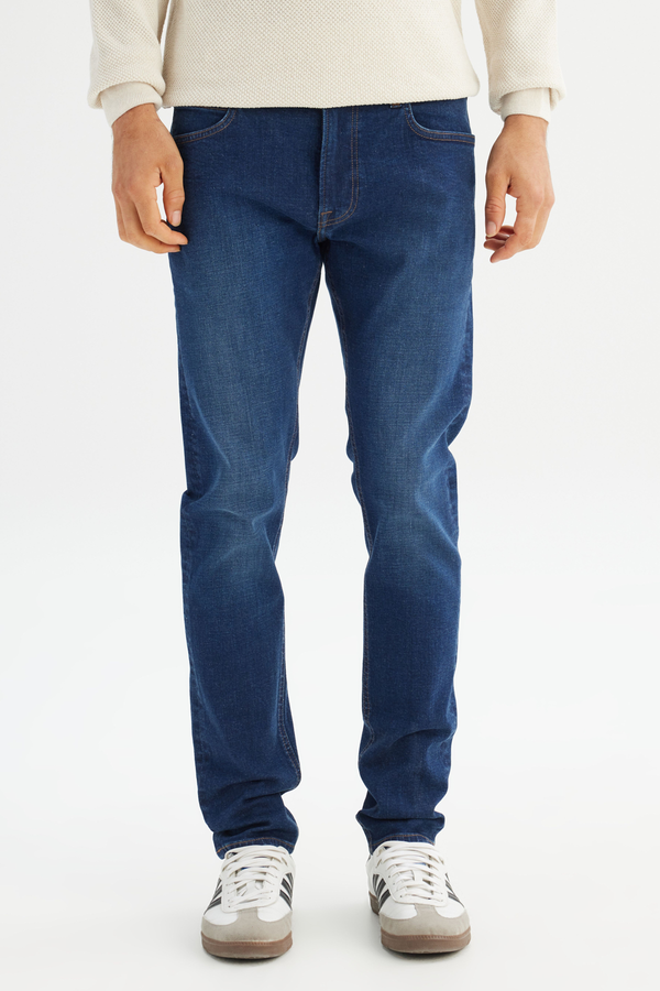 Slim Fit Dar Kesim Normal Bel Dar Paça Pamuklu Esnek Mavi Jean Denim Pantolon Lee