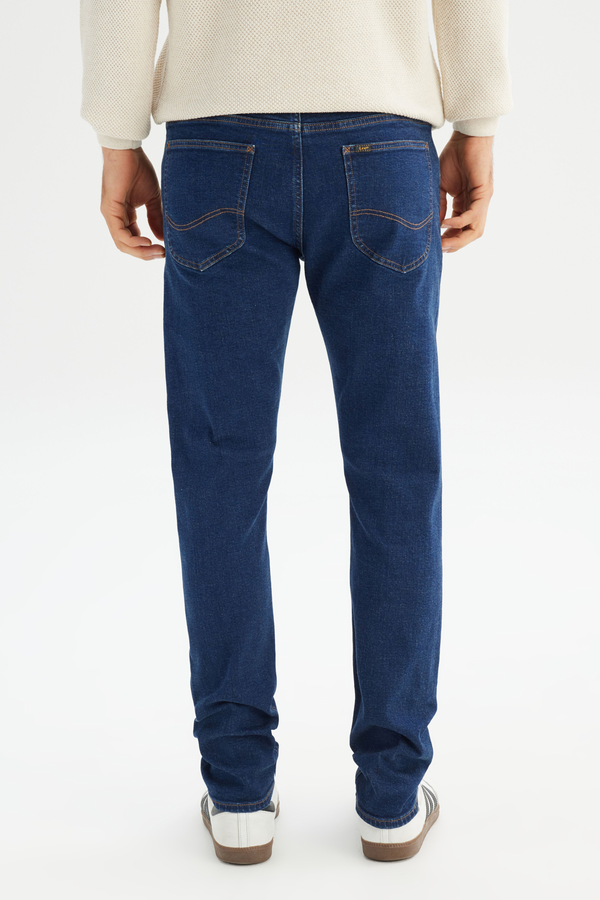Slim Fit Dar Kesim Normal Bel Dar Paça Pamuklu Esnek Mavi Jean Denim Pantolon Lee