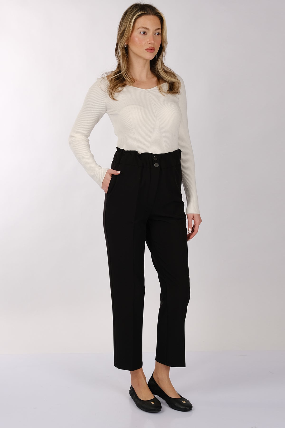 Modiva Minimalist Yüksek Bel Crop Pantolon - Günlük & İş