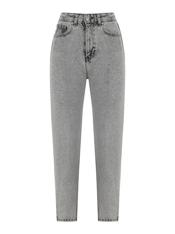 Nocturne Minimalist Taş Detaylı Midi Mom Jean Kadın Pantolon