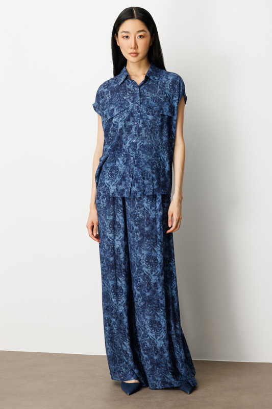 On Desenli Geniş Paça Pantolon