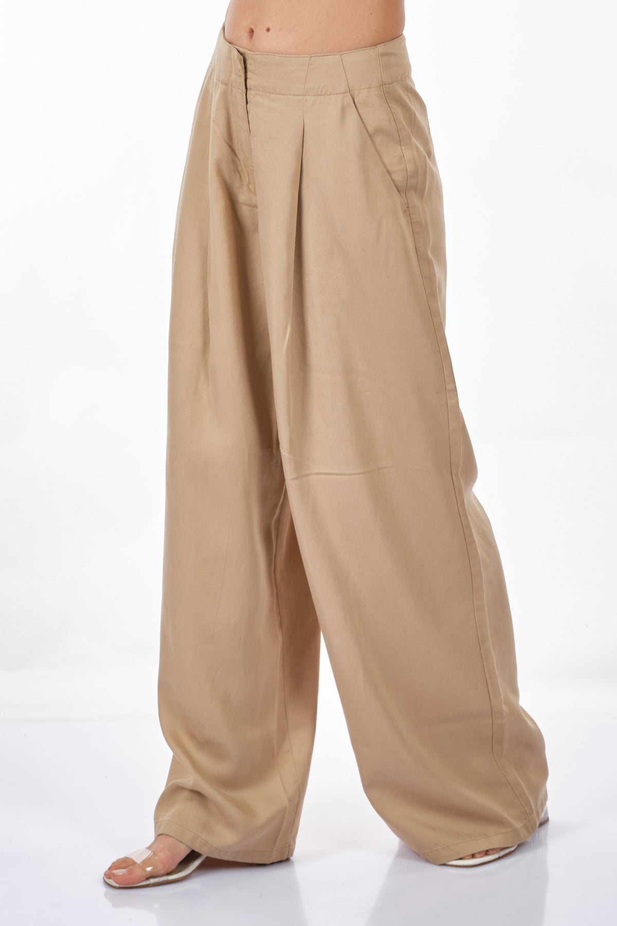Only Oversize Pileli Keten Pantolon - Geniş Paça - Minimalist