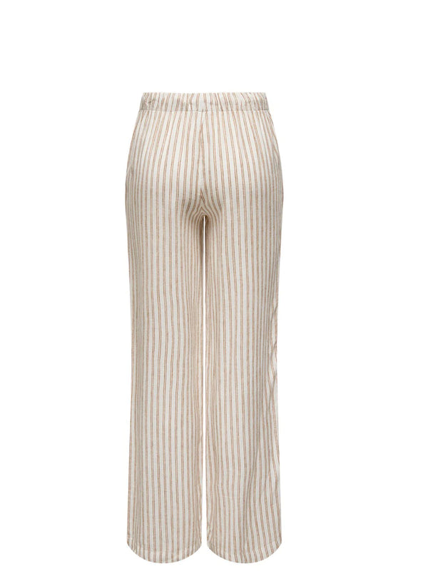 Only Minimalist Çizgili Keten Pantolon - Geniş Paça - Rahat ve Şık