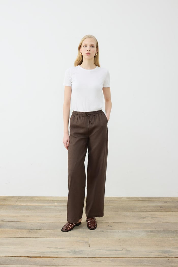 Terzi Dükkanı Minimalist Keten Pantolon - Bel Bağcıklı Geniş Paça