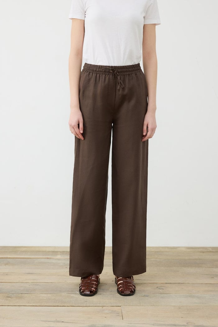 Terzi Dükkanı Minimalist Keten Pantolon - Bel Bağcıklı Geniş Paça