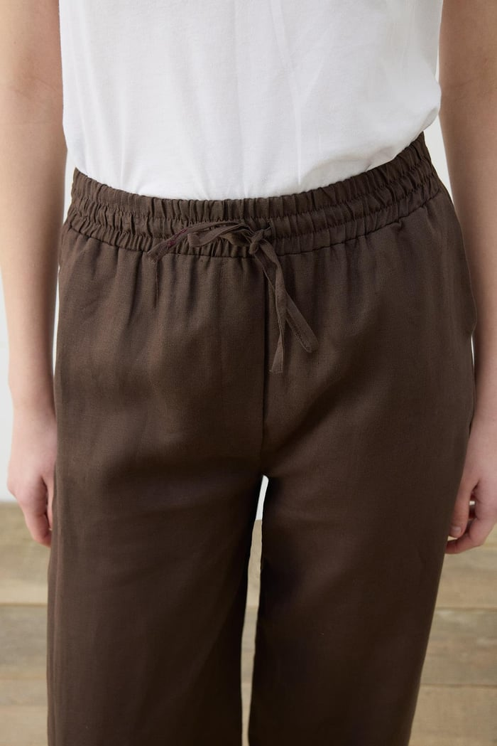 Terzi Dükkanı Minimalist Keten Pantolon - Bel Bağcıklı Geniş Paça