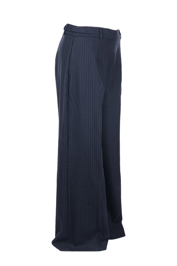 Unique Mode Minimalist Oversize Çizgili Kadın Pantolon - Yüksek Bel Geniş Paça