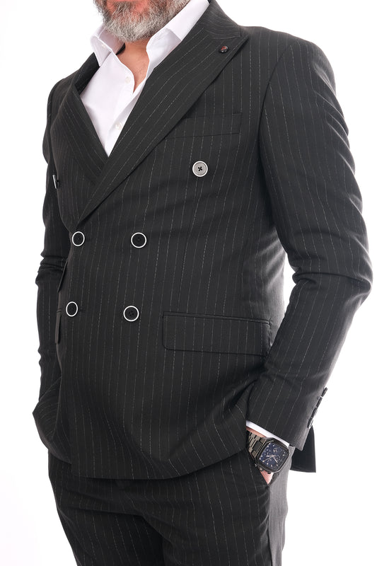 Papyon Minimalist Çizgili Regular Fit Duble Sıkı Yaka Erkek Takım Elbise