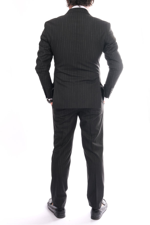 Papyon Minimalist Çizgili Regular Fit Duble Sıkı Yaka Erkek Takım Elbise