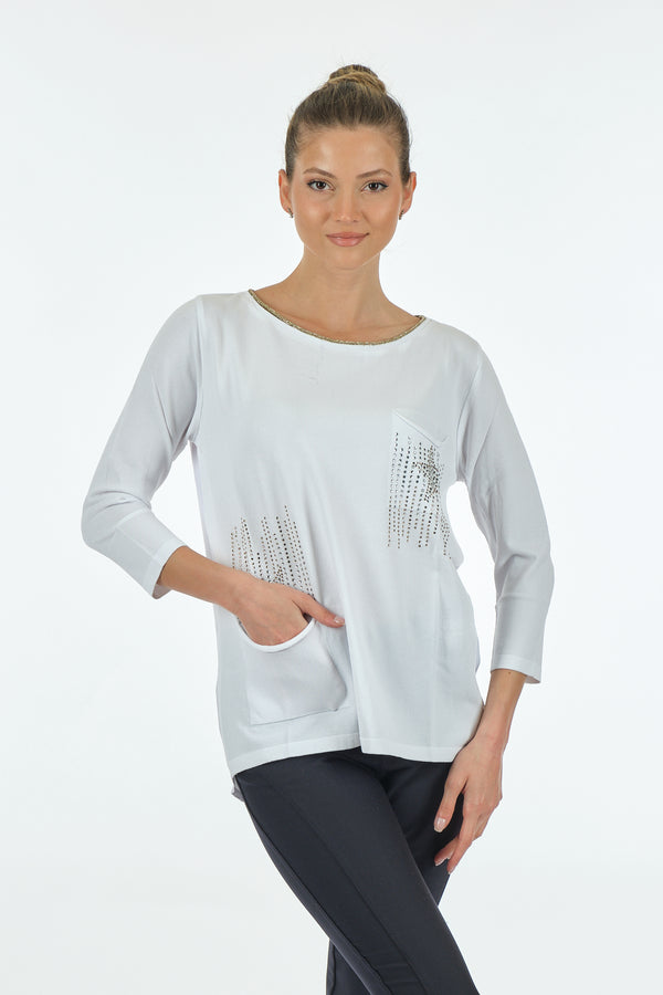 Twomail Minimalist Oversize 3/4 Kol Kadın Bluz - Cep Detaylı