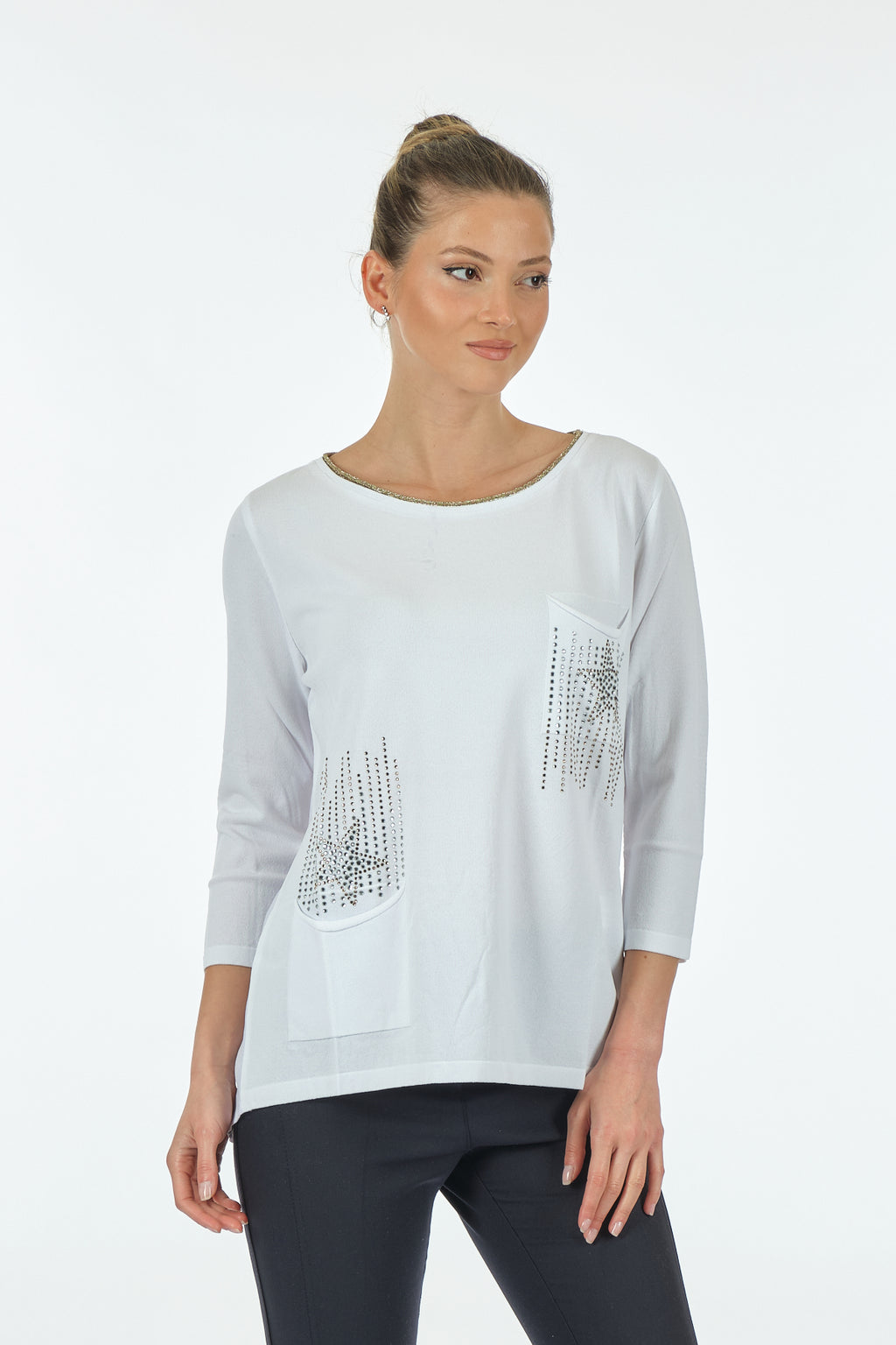Twomail Minimalist Oversize 3/4 Kol Kadın Bluz - Cep Detaylı