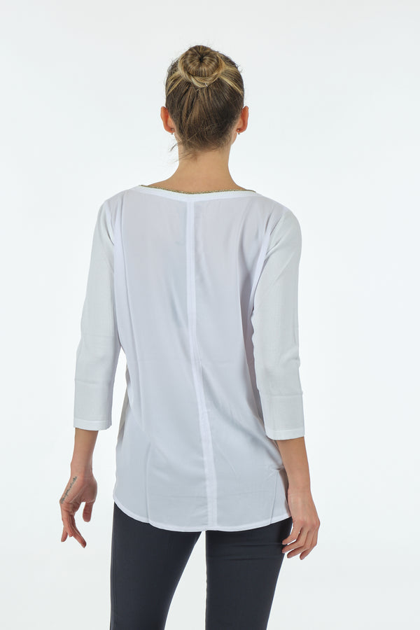 Twomail Minimalist Oversize 3/4 Kol Kadın Bluz - Cep Detaylı