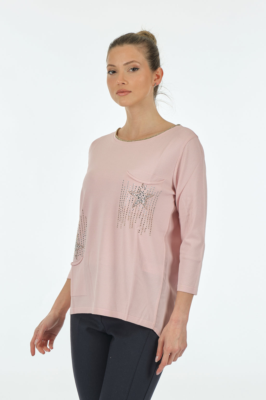 Twomail Minimalist Oversize 3/4 Kol Kadın Bluz - Cep Detaylı