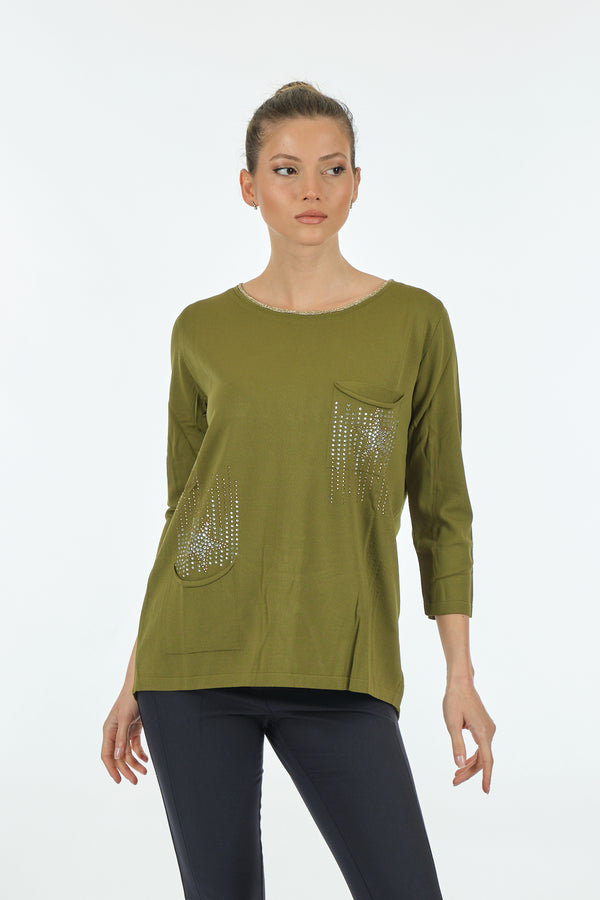 Twomail Minimalist Oversize 3/4 Kol Kadın Bluz - Cep Detaylı