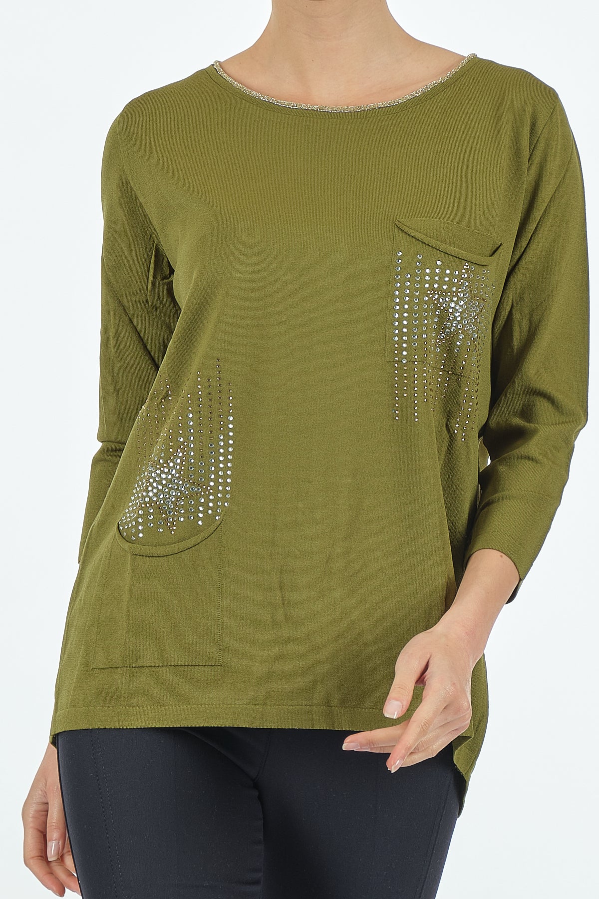 Twomail Minimalist Oversize 3/4 Kol Kadın Bluz - Cep Detaylı