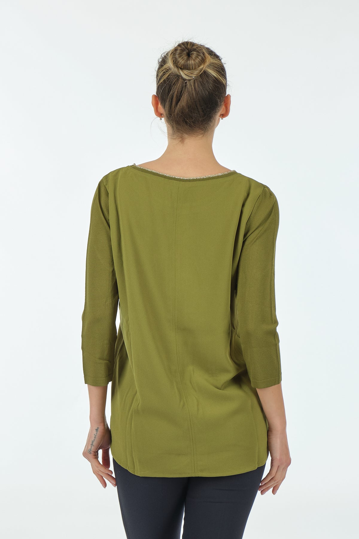 Twomail Minimalist Oversize 3/4 Kol Kadın Bluz - Cep Detaylı