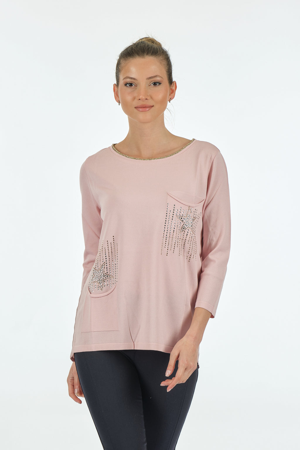 Twomail Minimalist Oversize 3/4 Kol Kadın Bluz - Cep Detaylı