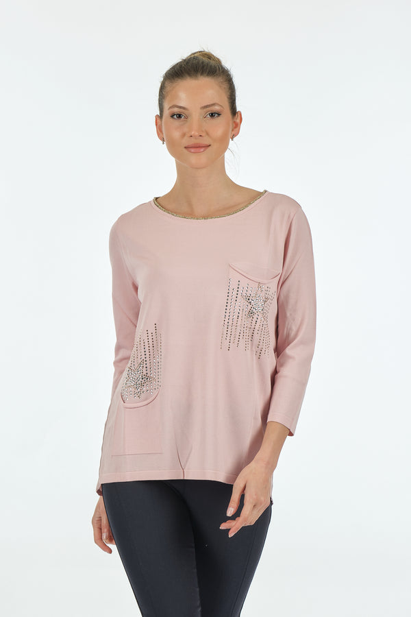 Twomail Minimalist Oversize 3/4 Kol Kadın Bluz - Cep Detaylı
