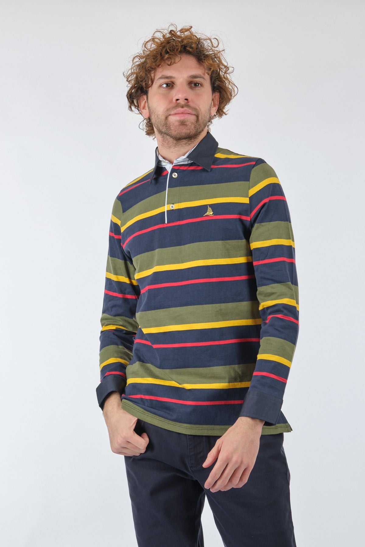 Porto Cervo Erkek Uzun Kol Polo Yaka Çizgili Sweatshirt - Rahat ve Şık Main image