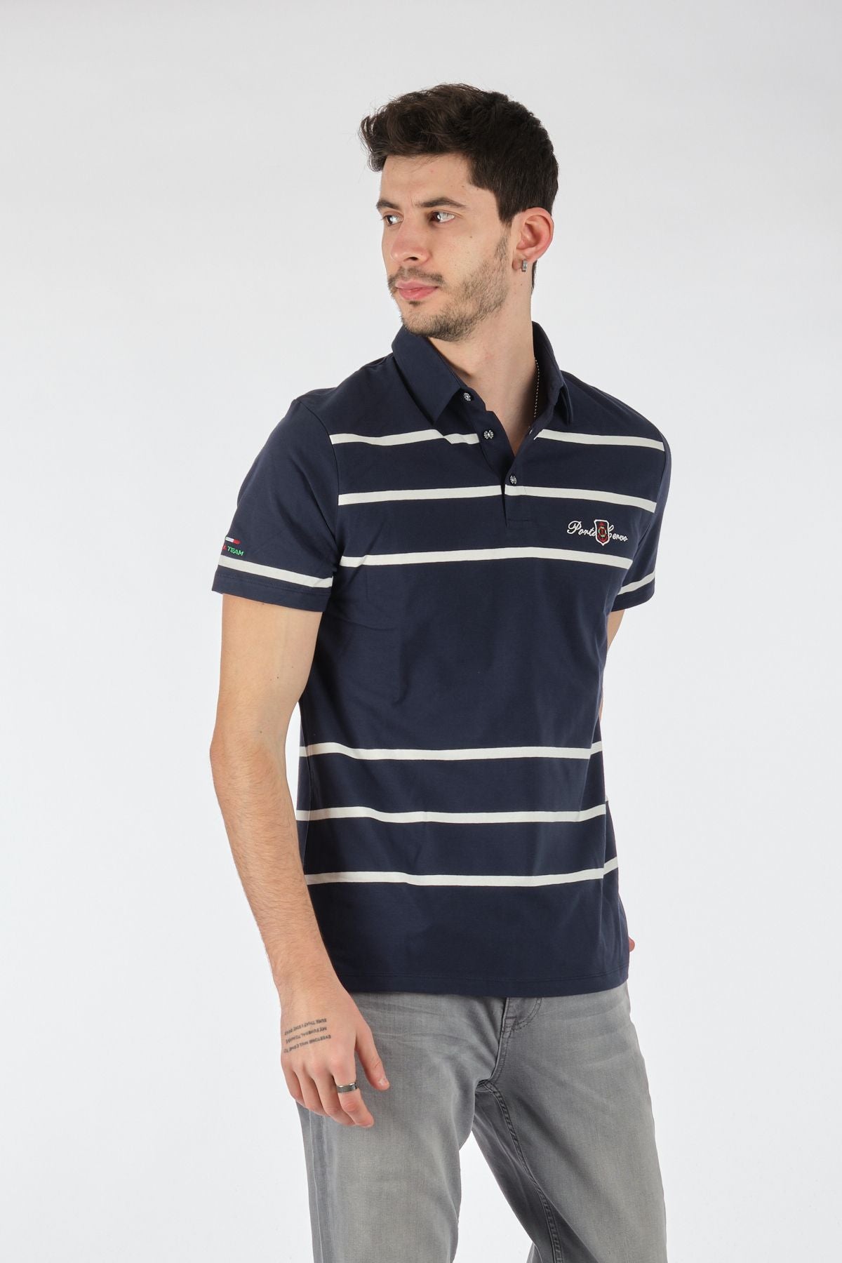Porto Cervo Erkek Kısa Kol Polo Yaka Çizgili T-Shirt - Minimalist Tarz Secondary image