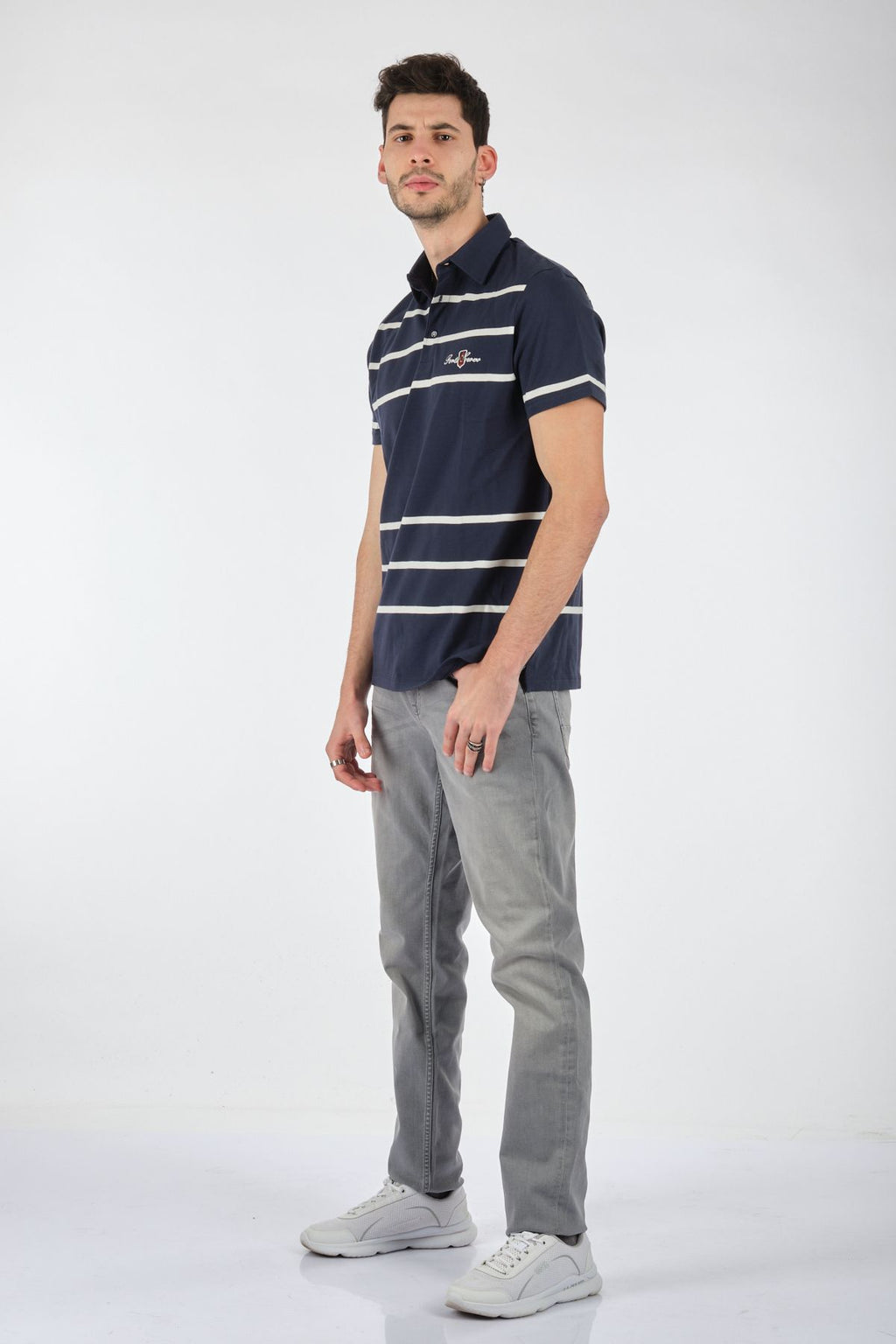 Porto Cervo Erkek Kısa Kol Polo Yaka Çizgili T-Shirt - Minimalist Tarz